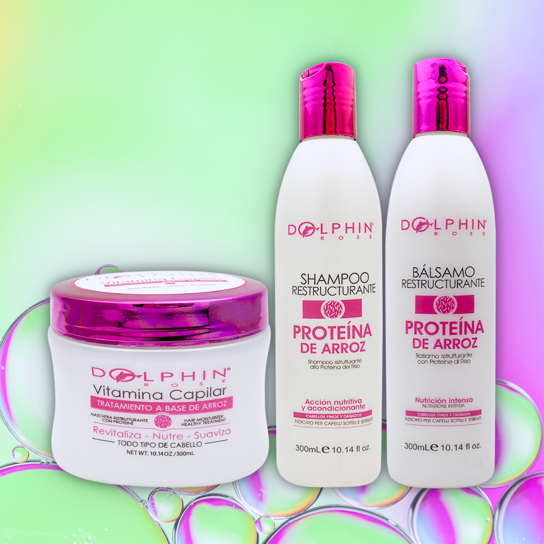 KIT DE LÍNEA RESTRUCTURANTE DE PROTEÍNA DE ARROZ DOLPHIN ROSE X 300 ML